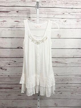 Ruby Rose White Embroidered Sleeveless Sheer Ruffle Tunic Tank Top Medium